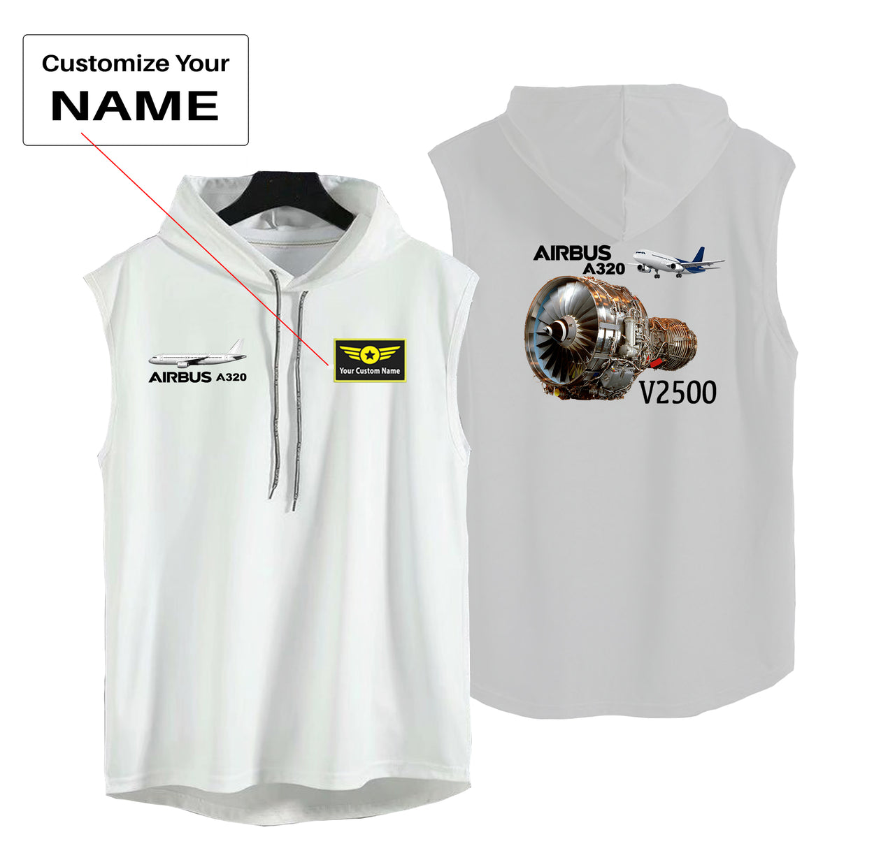 Airbus A320 & V2500 Engine Designed Hooded Tank Tops