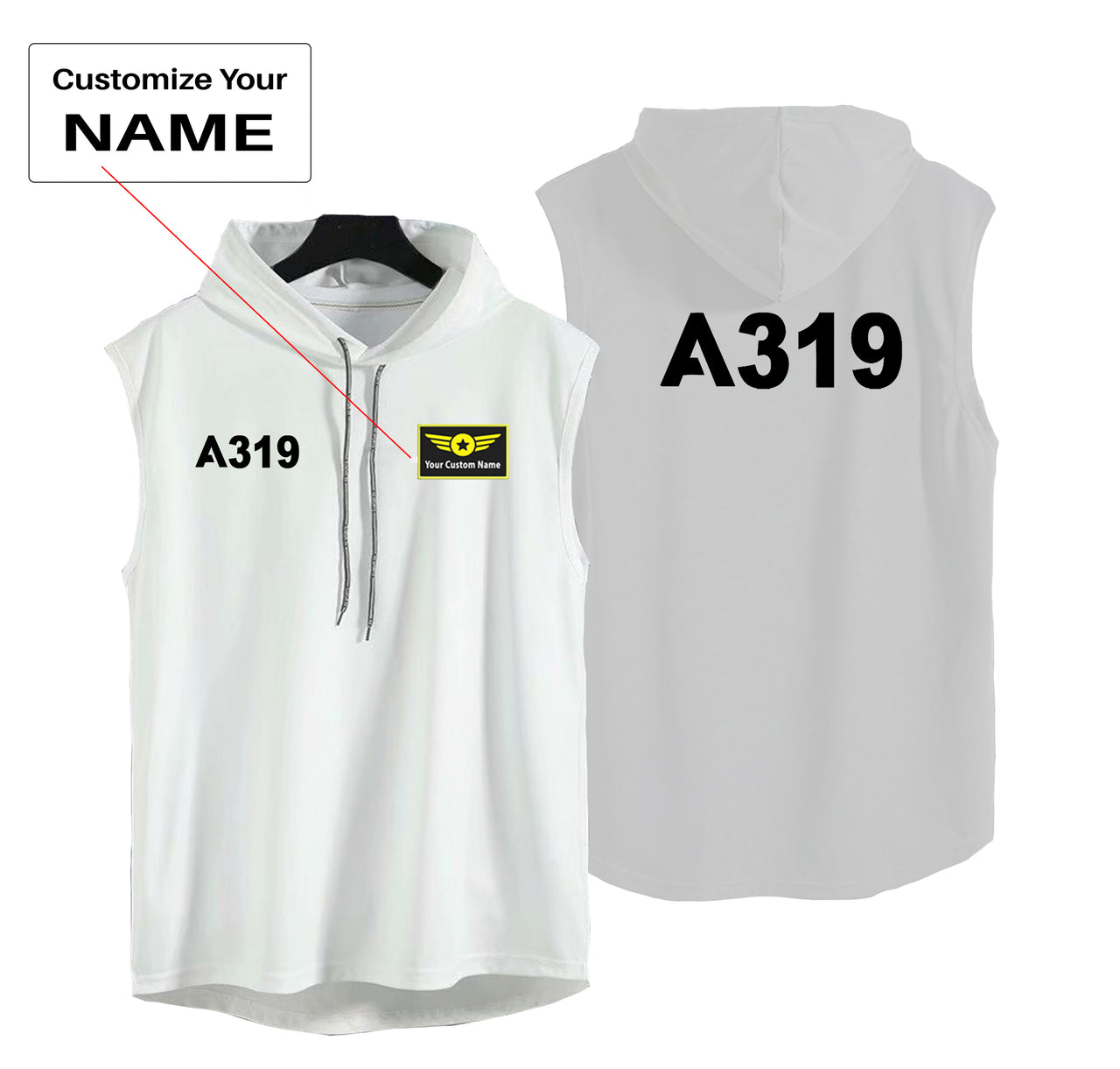 A319 Flat Text Designed Hooded Tank Tops