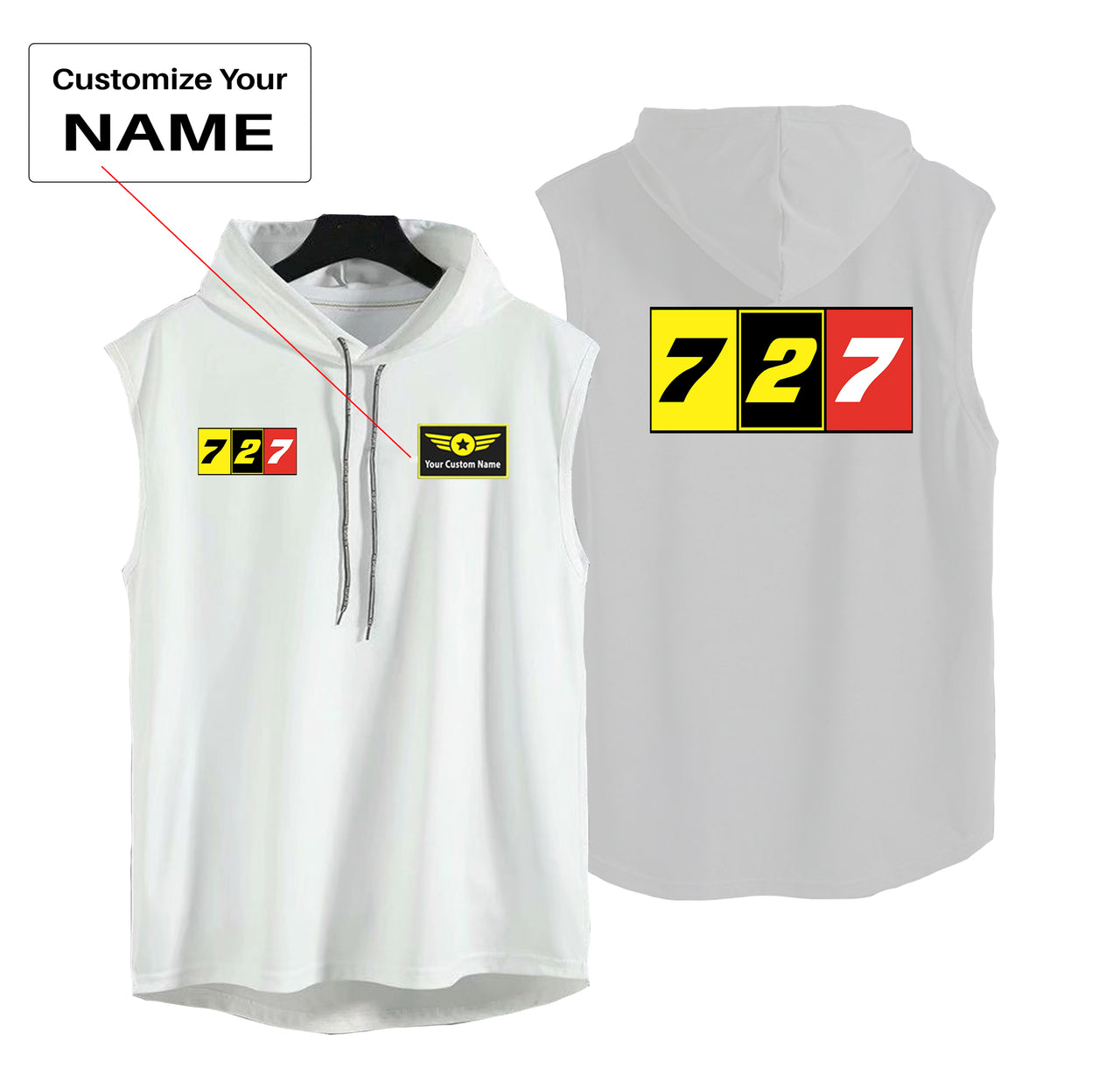 Flat Colourful 727 Designed Hooded Tank Tops