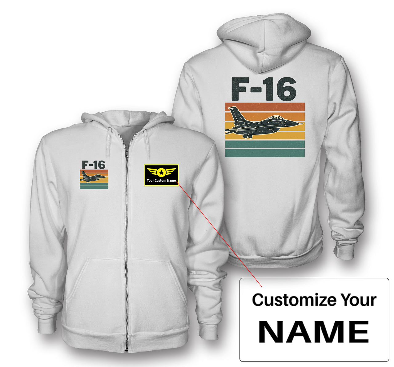 Retro Fighter Jet F16 Designed Zipped Hoodies
