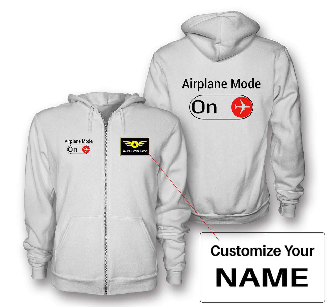 Airplane Mode On Designed Zipped Hoodies