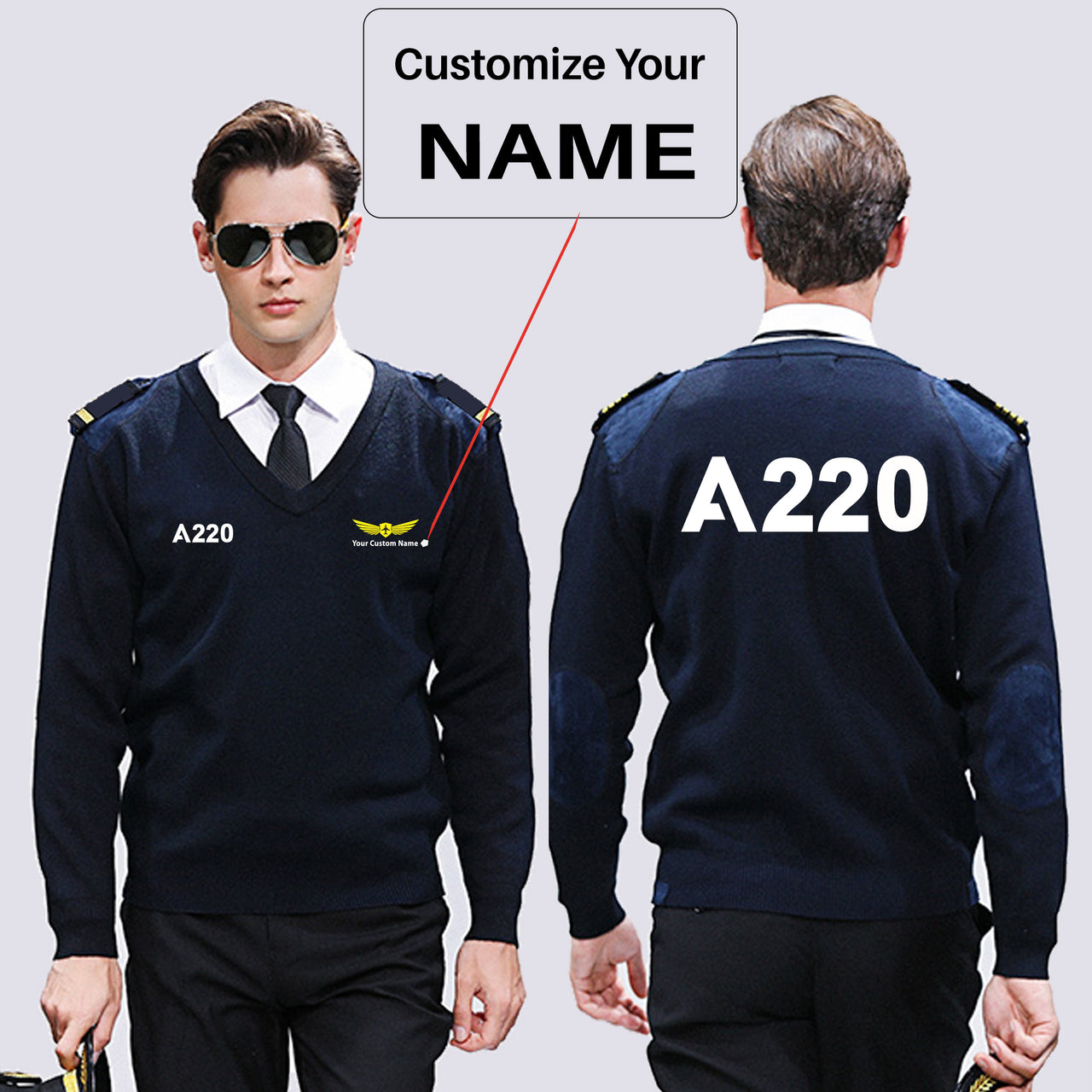 A220 Flat Text Designed Wool Pilot Sweaters