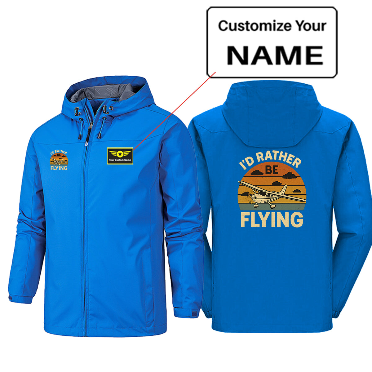 Retro I'D Rather Be Flying Designed Rain Jackets & Windbreakers
