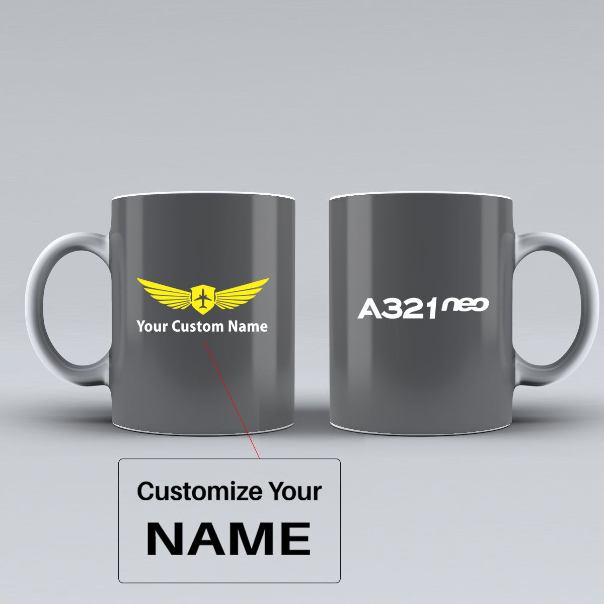 A321neo & Text Designed Ceramic White Mugs