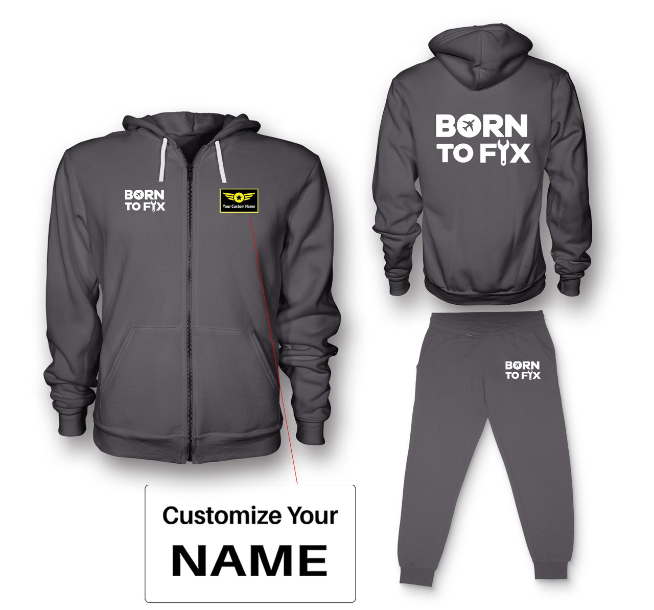 Born To Fix Airplanes Designed Zipped Hoodies & Sweatpants Set