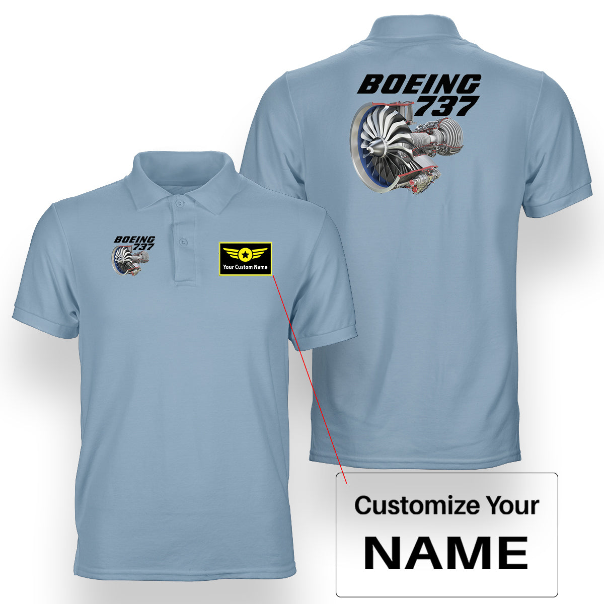 Boeing 737+Text & CFM LEAP-1 Engine Designed Double Side Polo T-Shirts