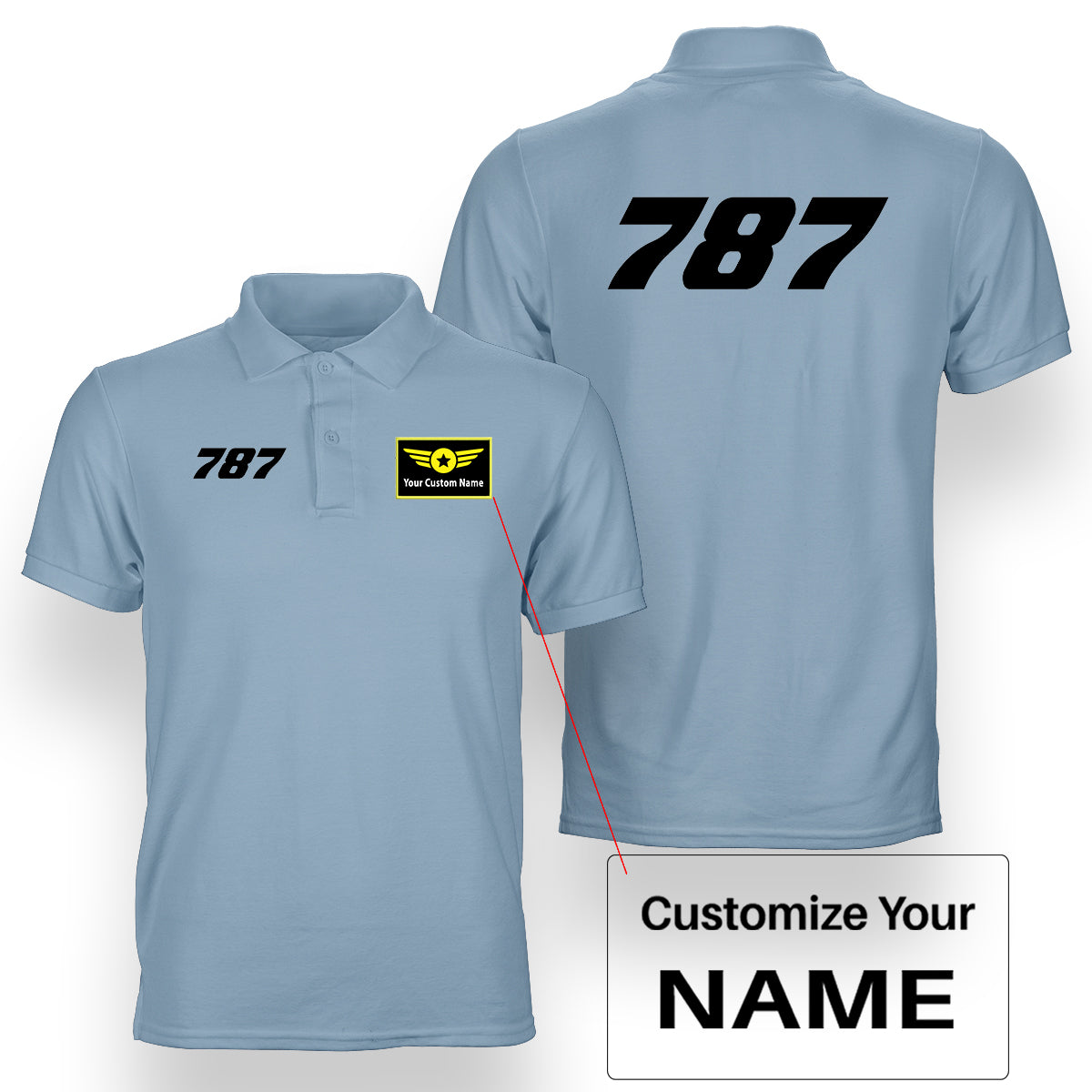 787 Flat Text Designed Double Side Polo T-Shirts
