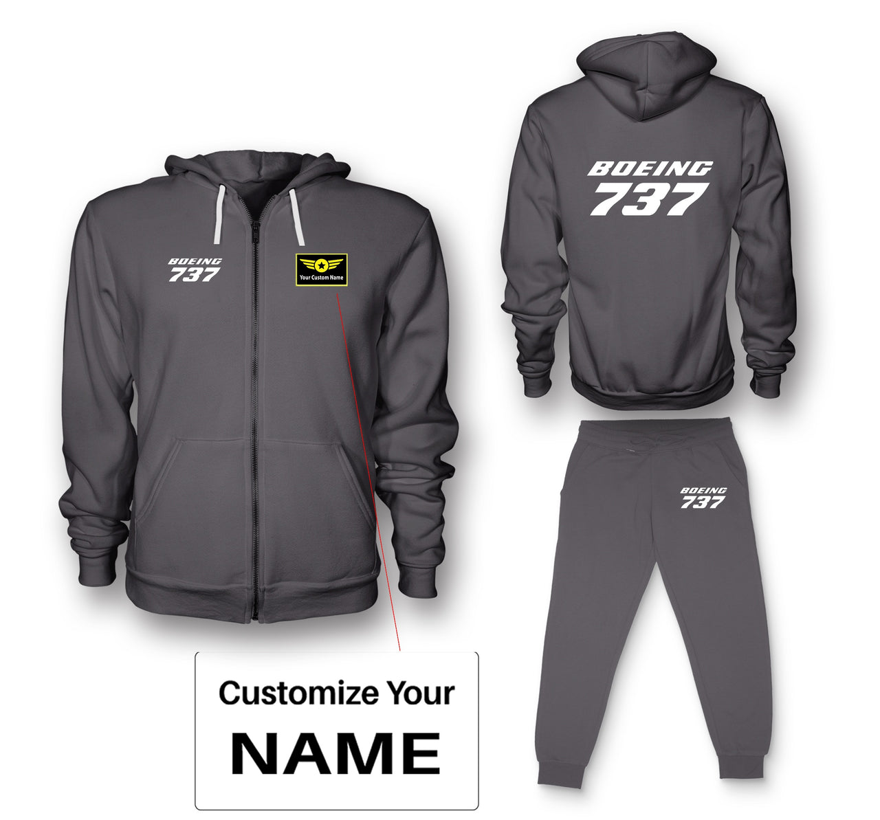 Boeing 737 & Text Designed Zipped Hoodies & Sweatpants Set
