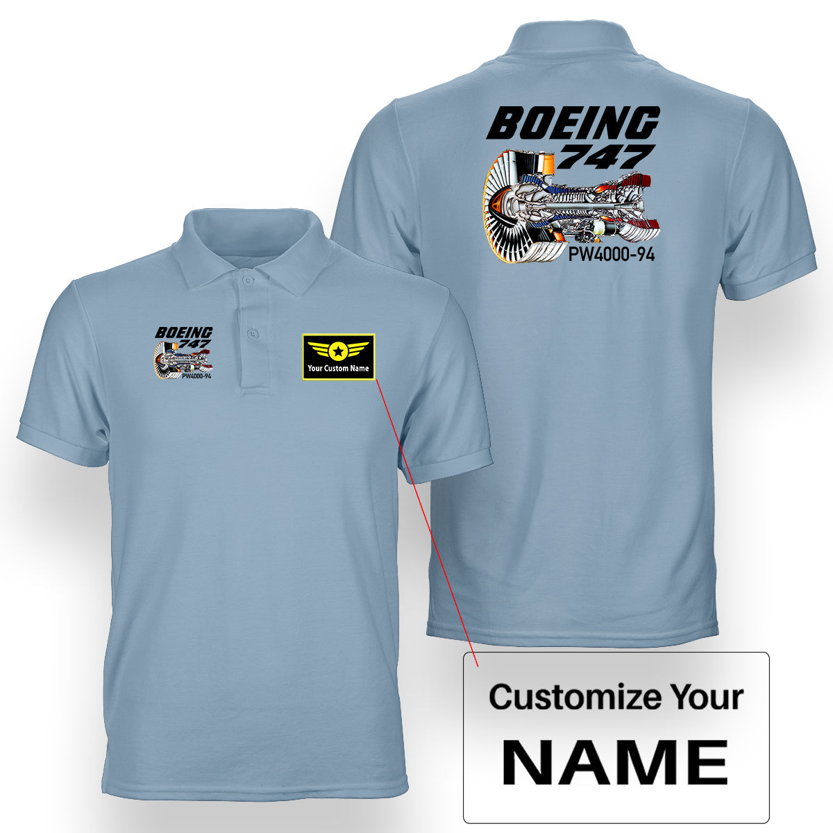 Boeing 747 & PW4000-94 Engine Designed Double Side Polo T-Shirts