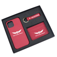 Thumbnail for Your Custom Name/Text Design Pebble Leather Phone Case For iPhone Keychain Card Holder Business Gift Set