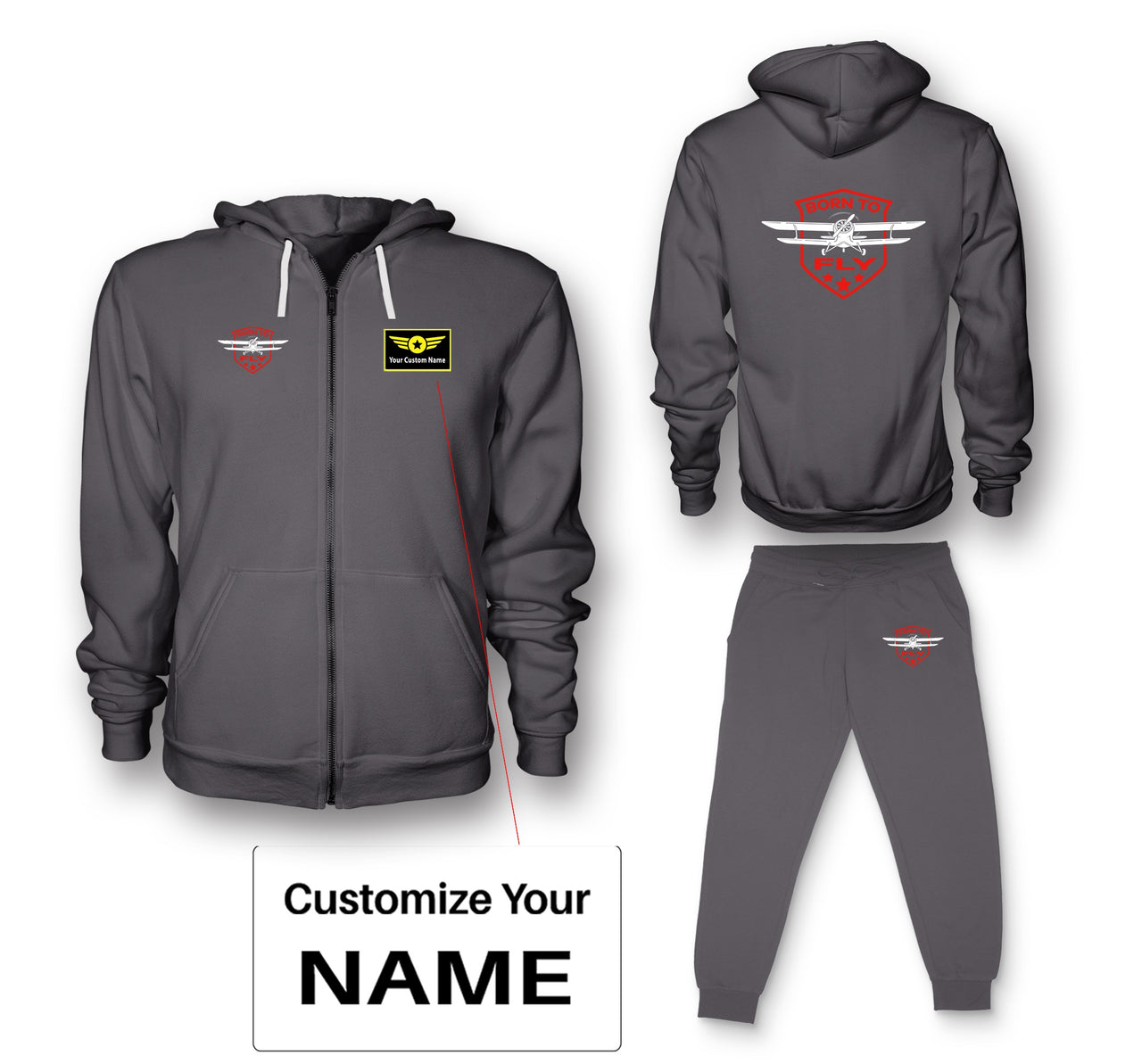 Born To Fly Designed Designed Zipped Hoodies & Sweatpants Set