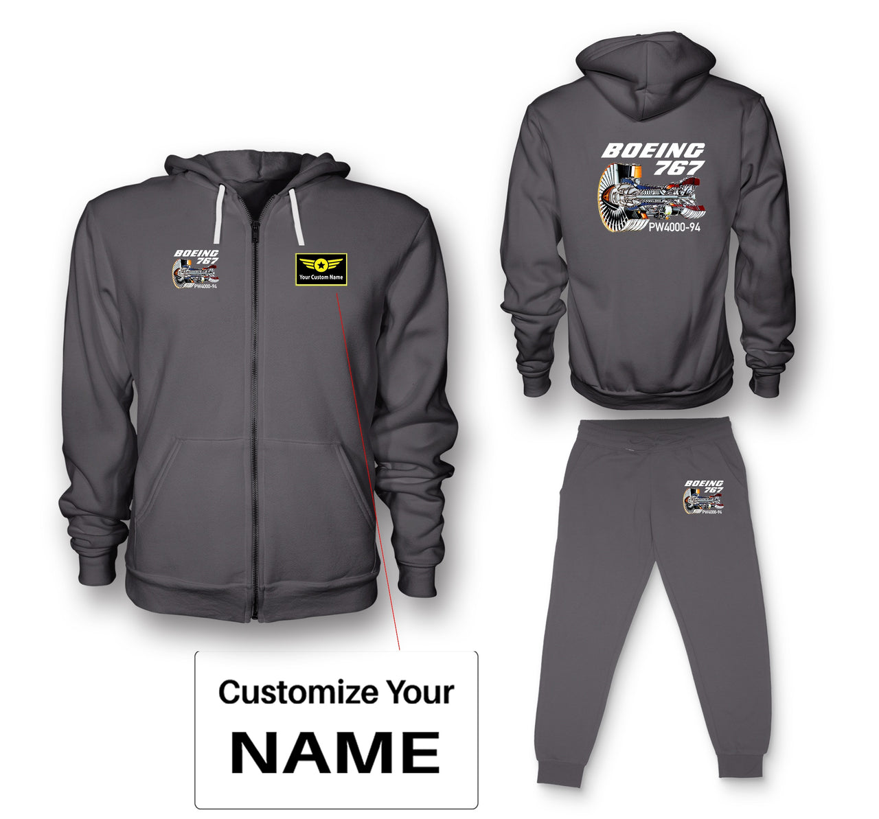 Boeing 767 Engine (PW4000-94) Designed Zipped Hoodies & Sweatpants Set