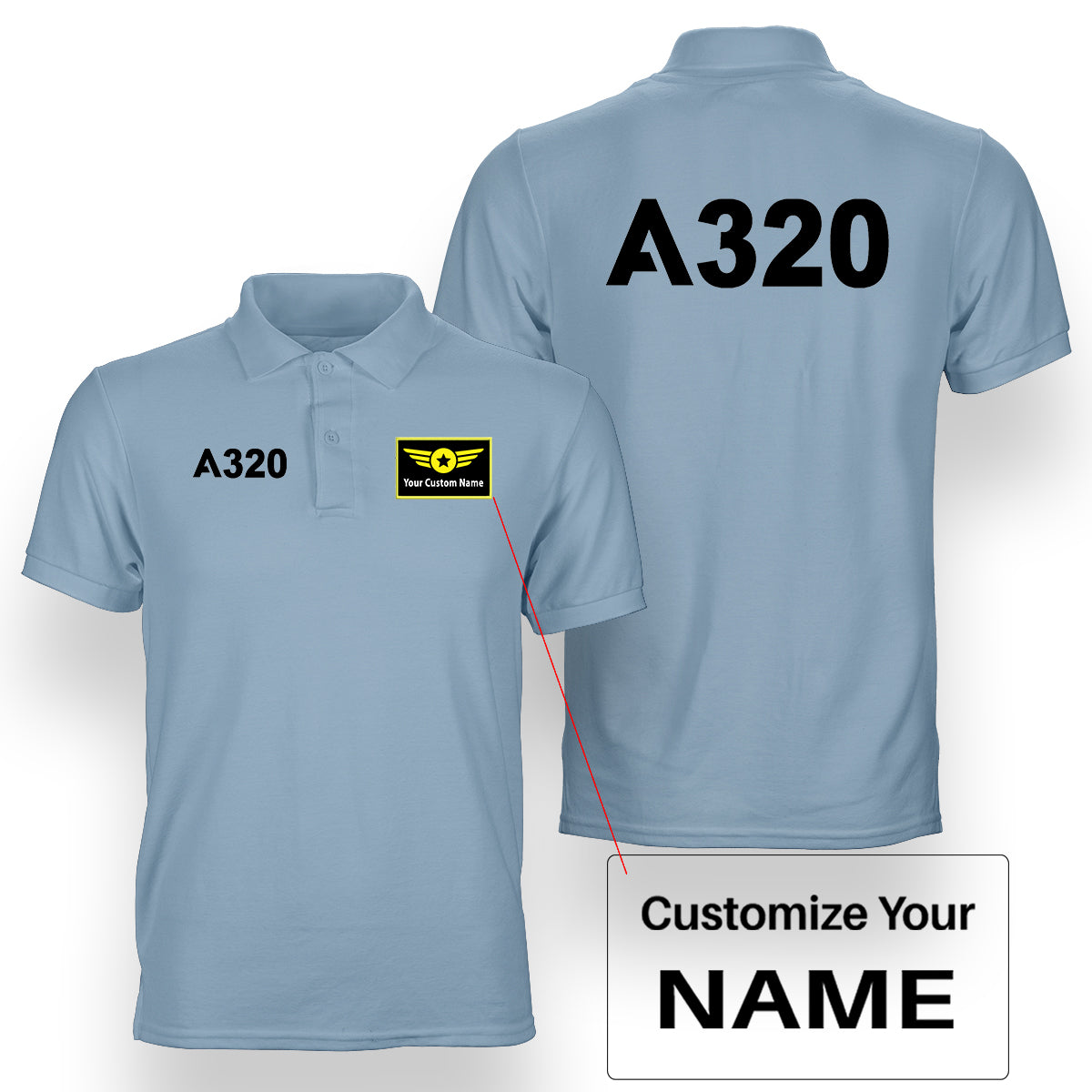 A320 Flat Text Designed Double Side Polo T-Shirts