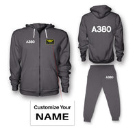 Thumbnail for A380 Flat Text Designed Zipped Hoodies & Sweatpants Set