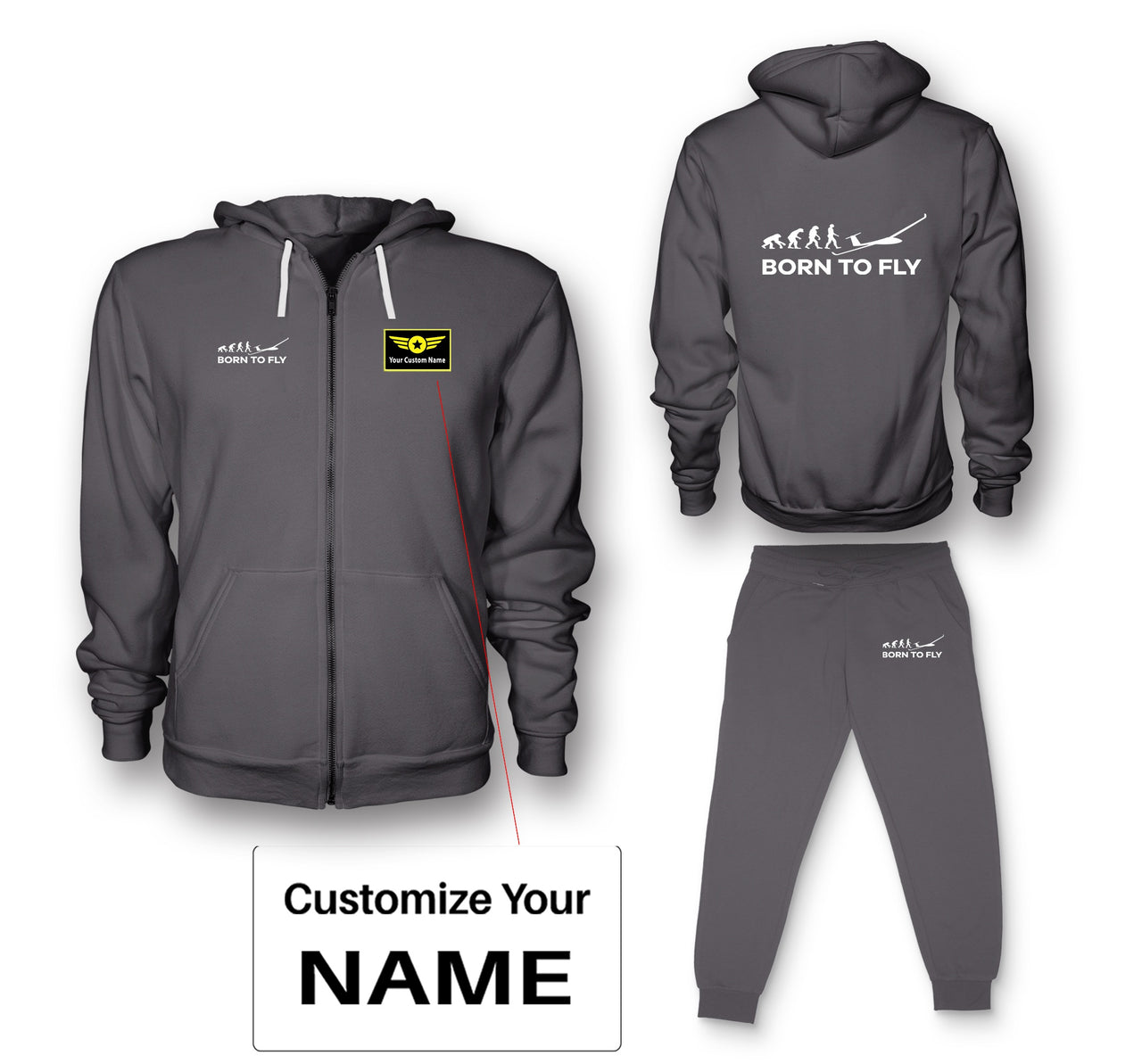 Born To Fly Glider Designed Zipped Hoodies & Sweatpants Set
