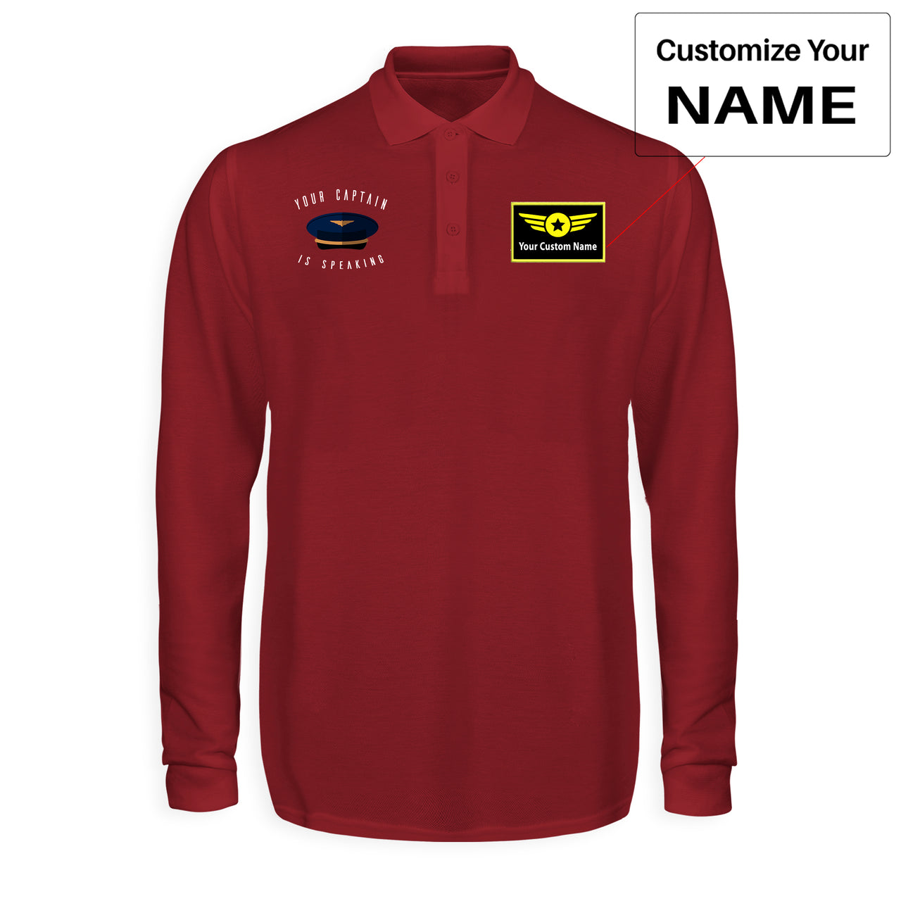 Your Captain Is Speaking Designed Long Sleeve Polo T-Shirts
