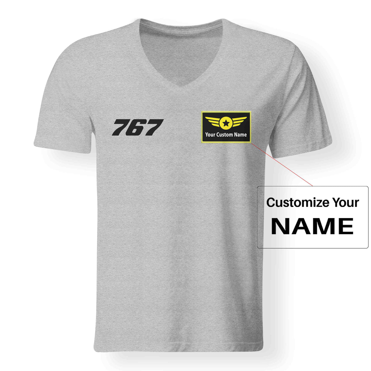 767 Flat Text Designed V-Neck T-Shirts