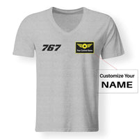 Thumbnail for 767 Flat Text Designed V-Neck T-Shirts