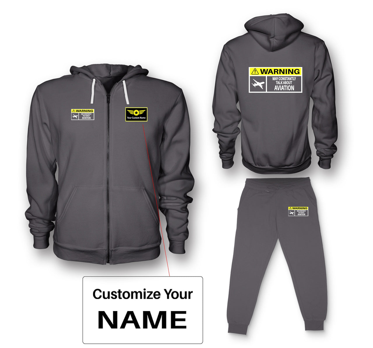 Warning May Constantly Talk About Aviation Designed Zipped Hoodies & Sweatpants Set