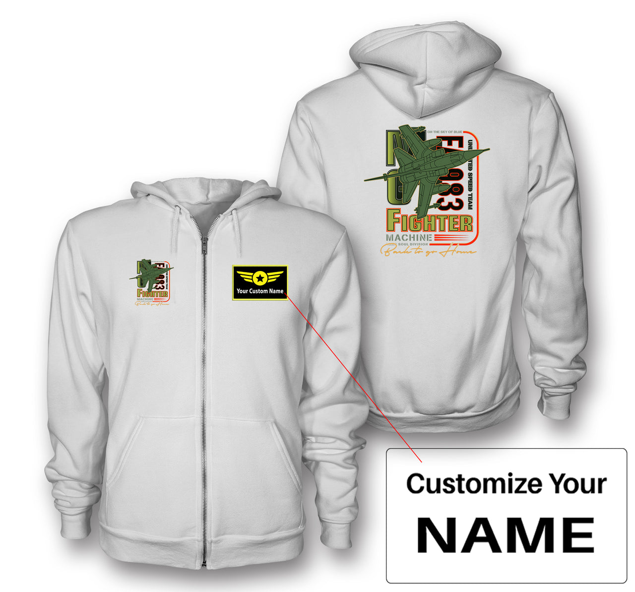 Fighter Machine Designed Zipped Hoodies