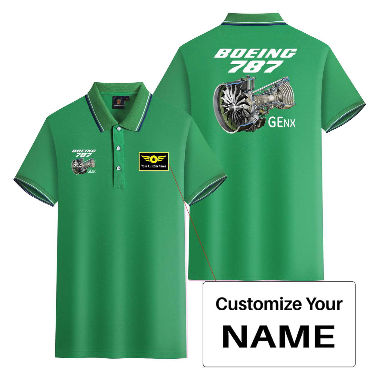 Boeing 787 & GENX Engine Designed Stylish Polo T-Shirts (Double-Side)