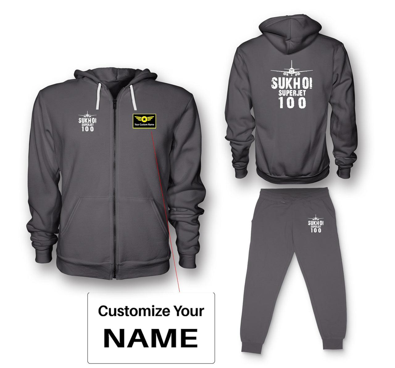 Sukhoi Superjet 100 & Plane Designed Zipped Hoodies & Sweatpants Set