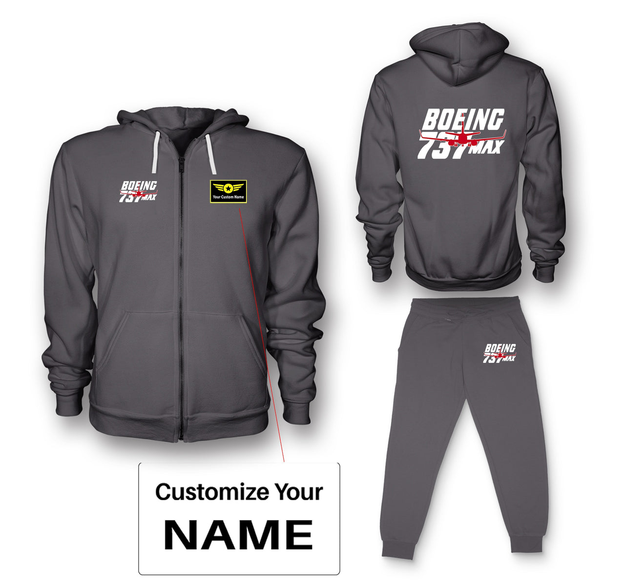 Amazing 737 Max Designed Zipped Hoodies & Sweatpants Set