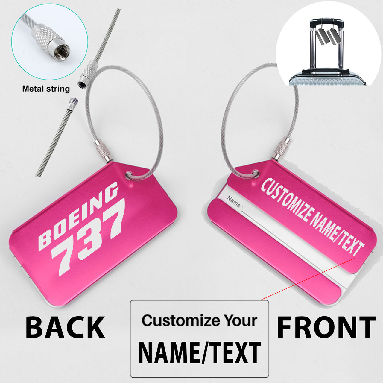 Boeing 737 & Text Designed Fashion Metal Luggage Tags