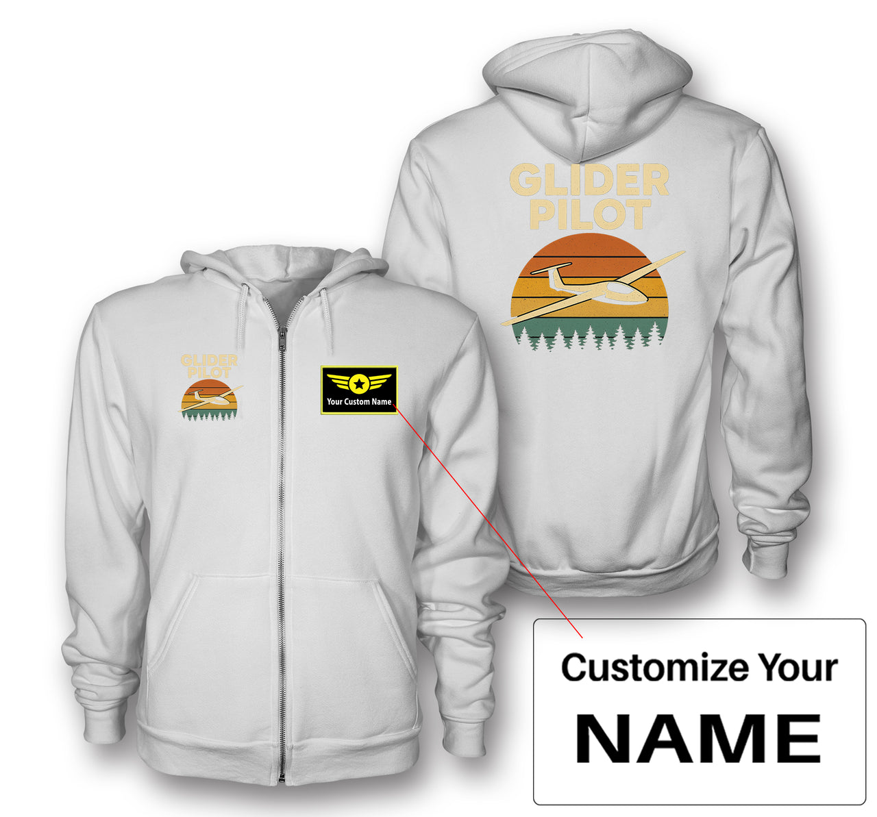 Retro Glider Designed Zipped Hoodies