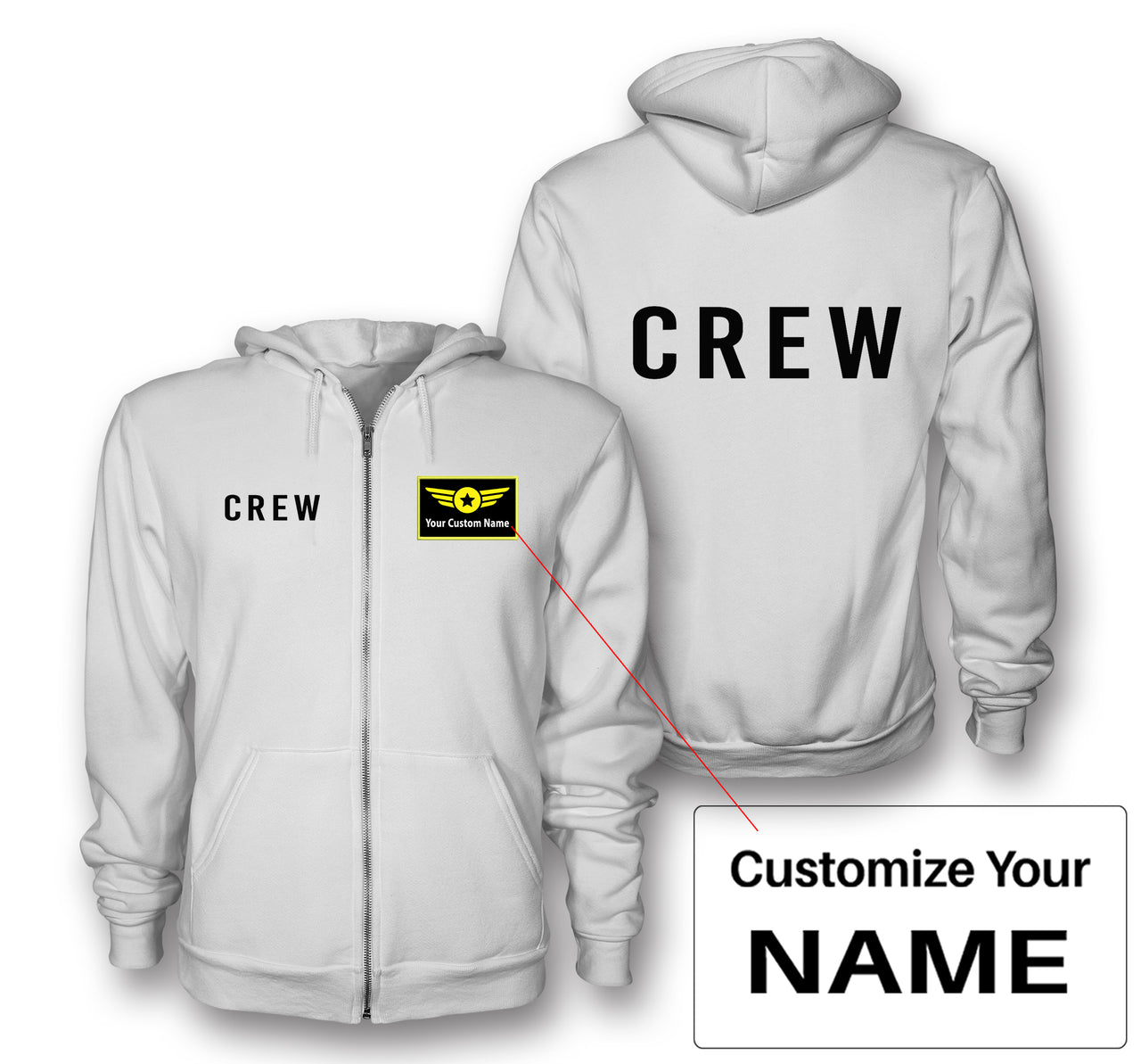 CREW & Text Designed Zipped Hoodies