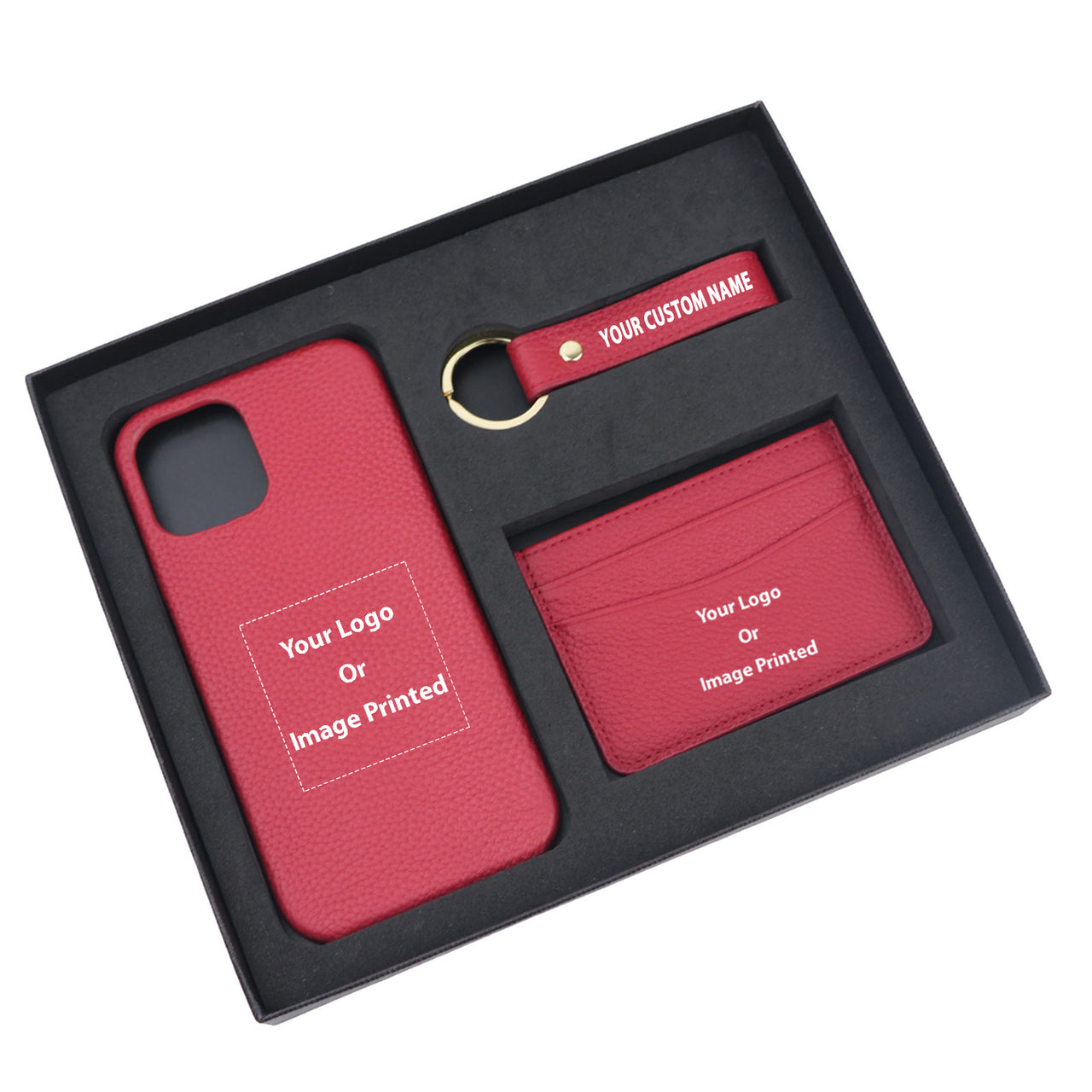 Your Custom Design & Image & Logo & Text Design Pebble Leather Phone Case For iPhone Keychain Card Holder Business Gift Set