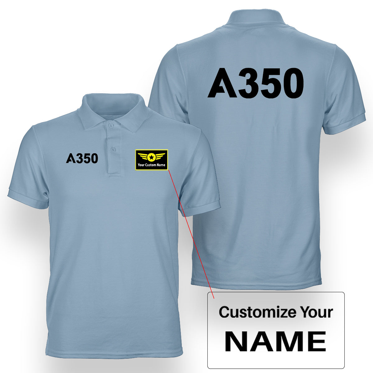 A350 Flat Text Designed Double Side Polo T-Shirts