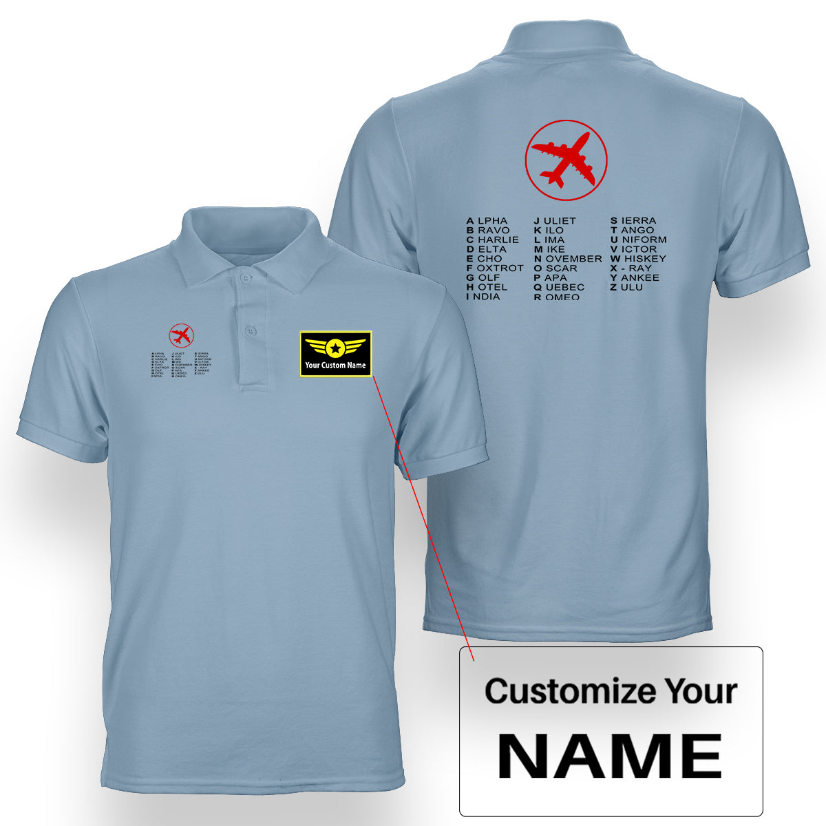 Aviation Alphabet 2 Designed Double Side Polo T-Shirts