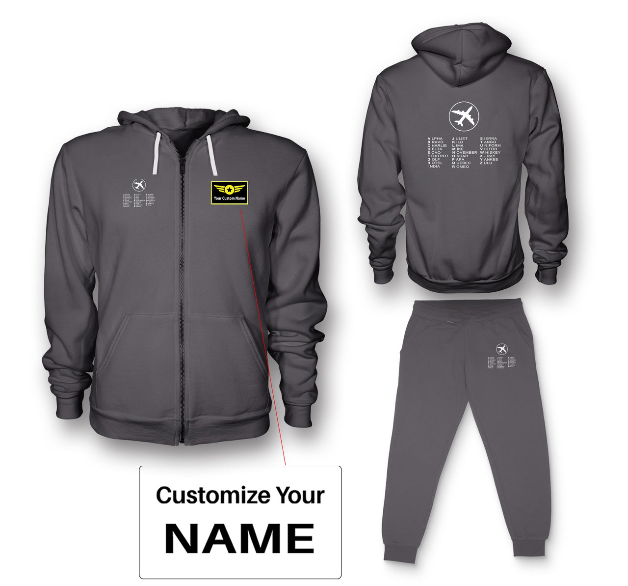 Aviation Alphabet 2 Designed Zipped Hoodies & Sweatpants Set
