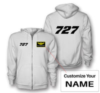 Thumbnail for 727 Flat Text Designed Zipped Hoodies