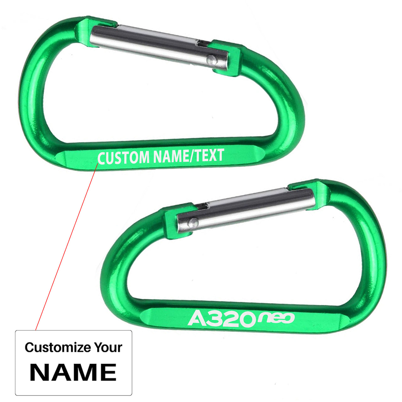 A320neo & Text Designed Aluminum Alloy Carabiner Key chains