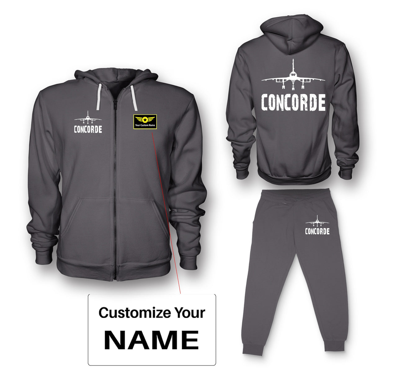 Concorde & Plane Designed Zipped Hoodies & Sweatpants Set