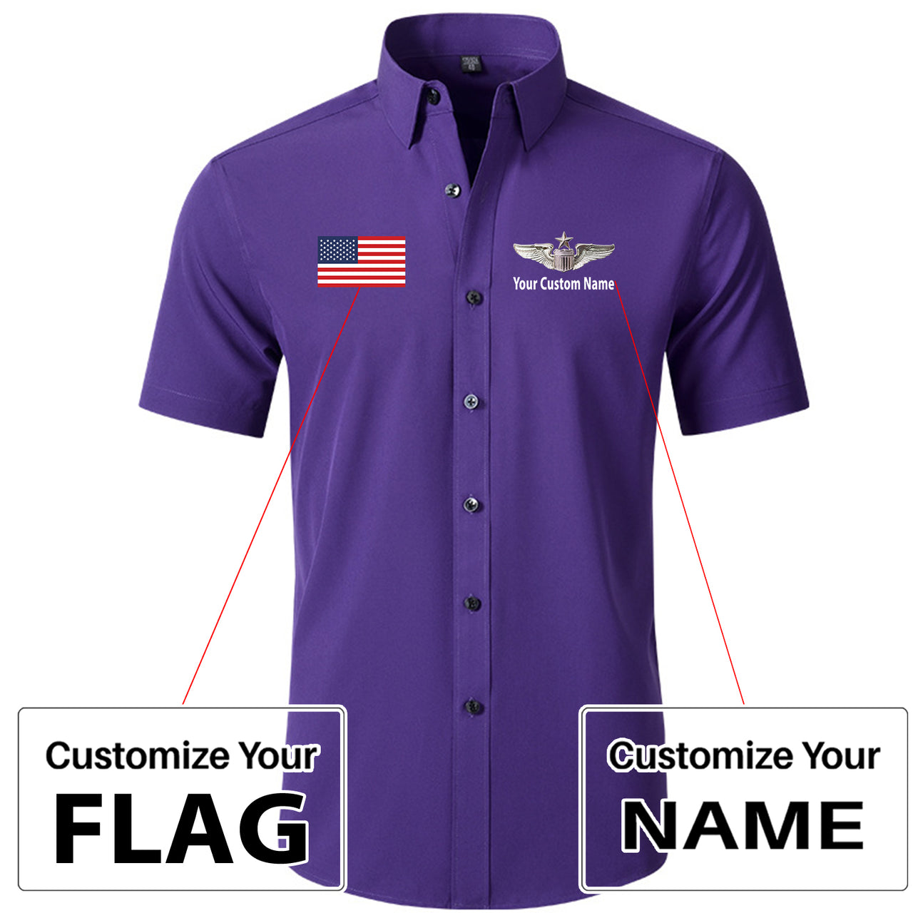 Custom Flag &Custom Name (US Air Force & Star) Design Super Quality Short Sleeve Shirts