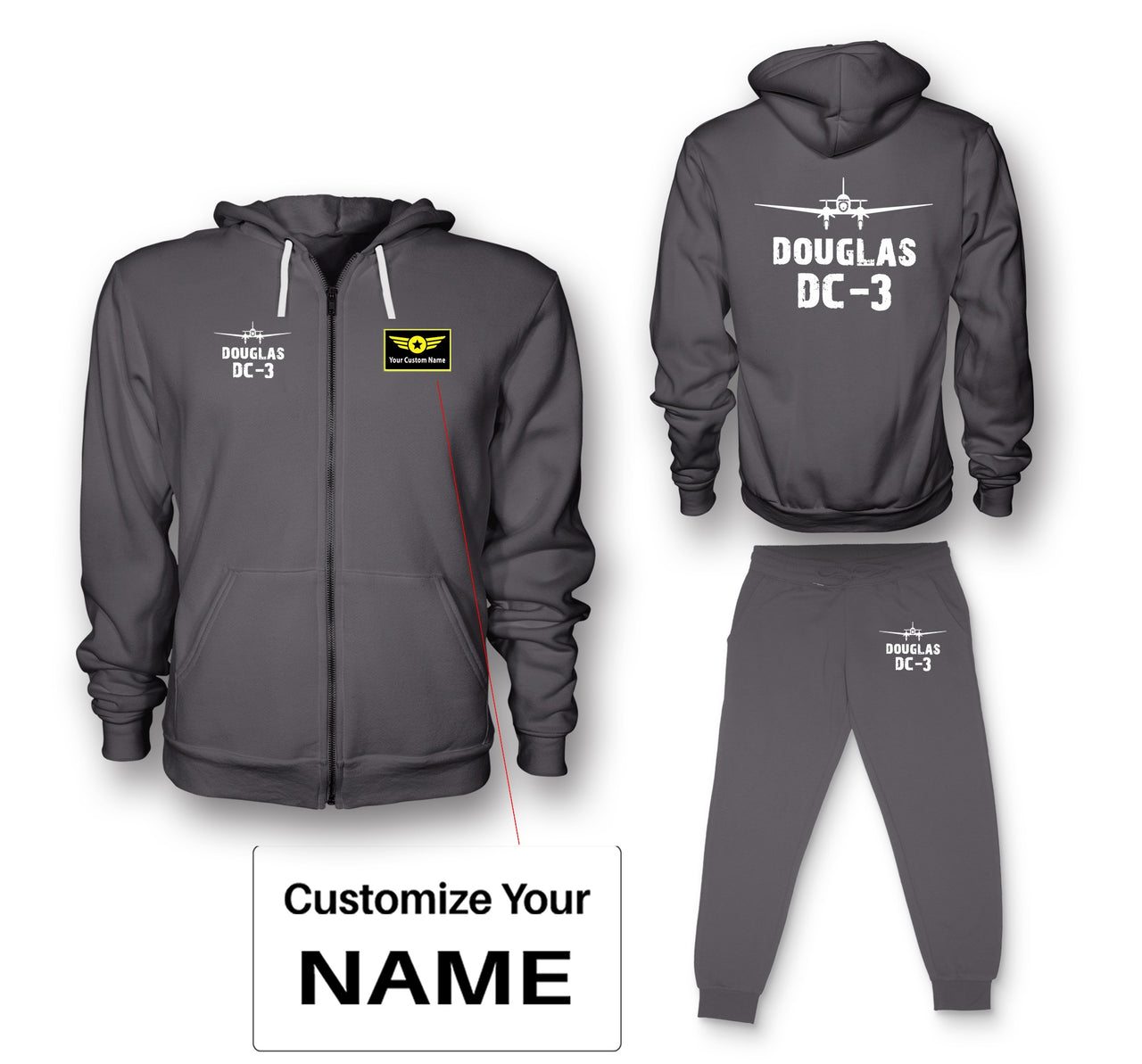 Douglas DC-3 & Plane Designed Zipped Hoodies & Sweatpants Set
