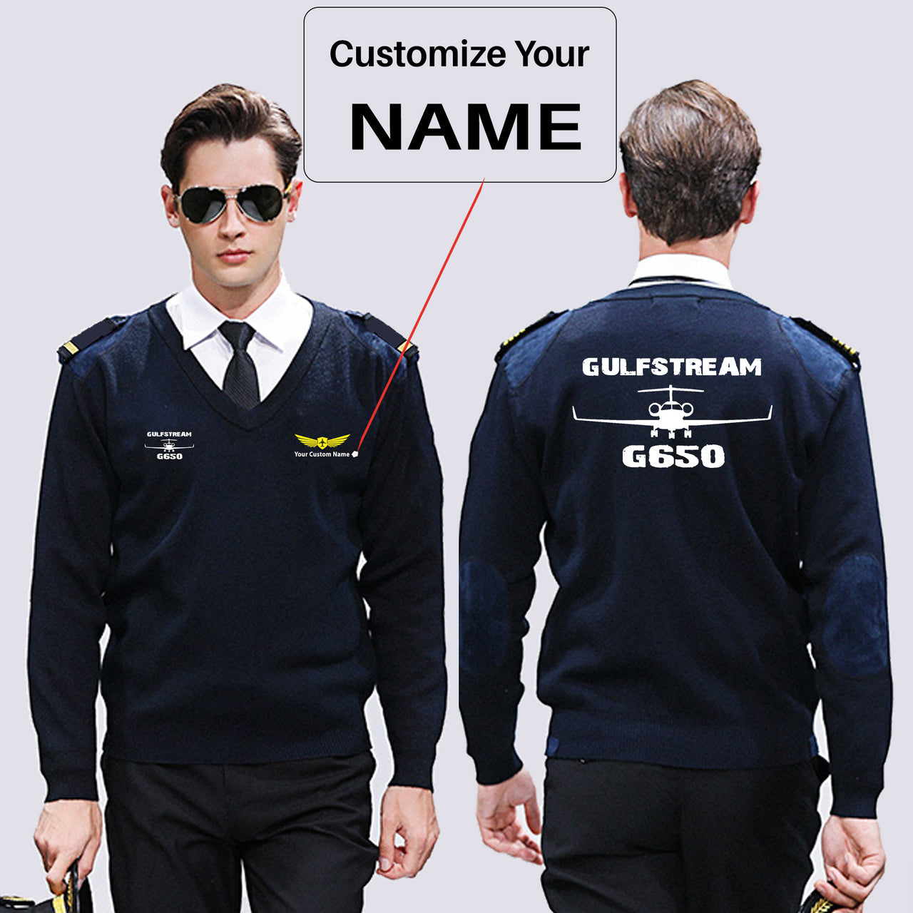 Gulfstream G650 & Plane Designed Wool Pilot Sweaters