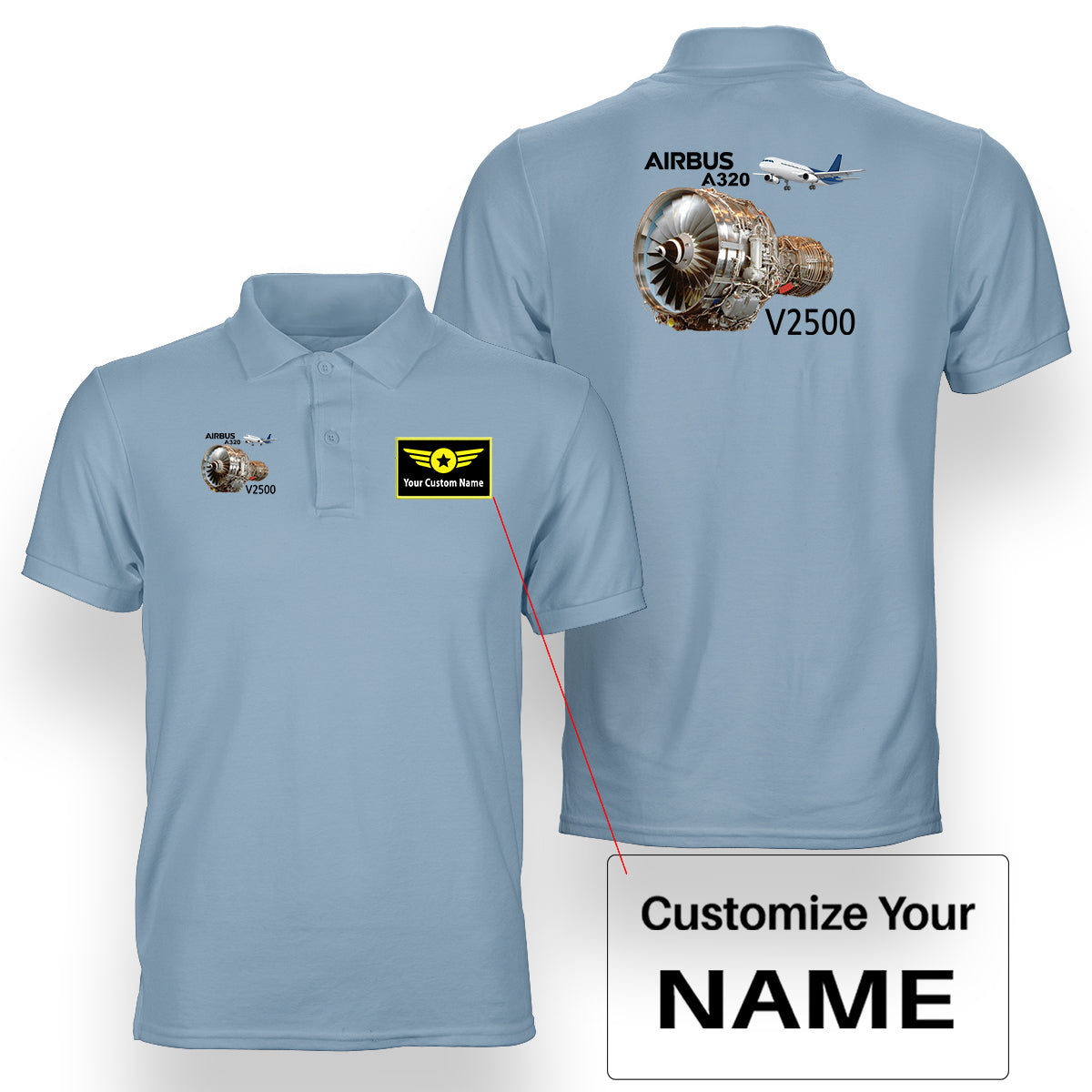 Airbus A320 & V2500 Engine Designed Double Side Polo T-Shirts