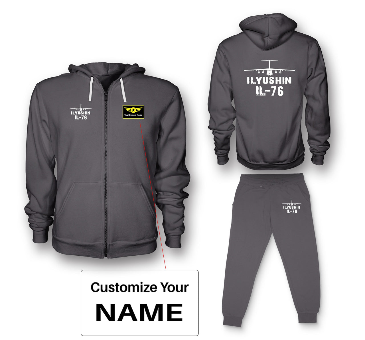 ILyushin IL-76 & Plane Designed Zipped Hoodies & Sweatpants Set