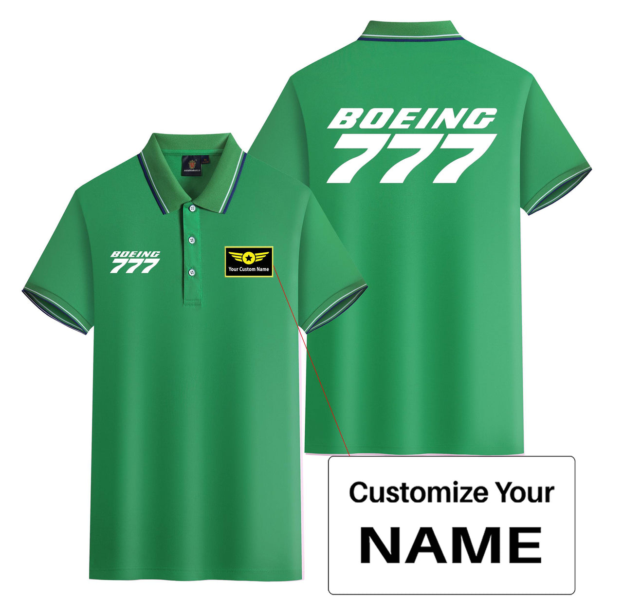 Boeing 777 & Text Designed Stylish Polo T-Shirts (Double-Side)