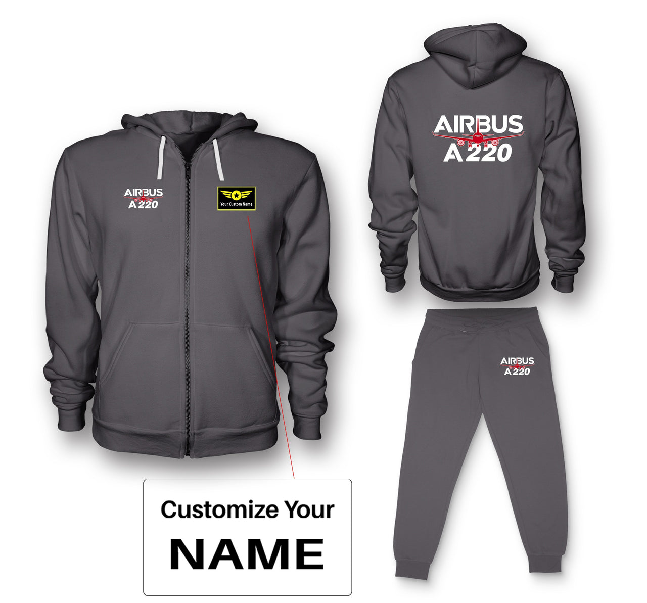 Amazing Airbus A220 Designed Zipped Hoodies & Sweatpants Set