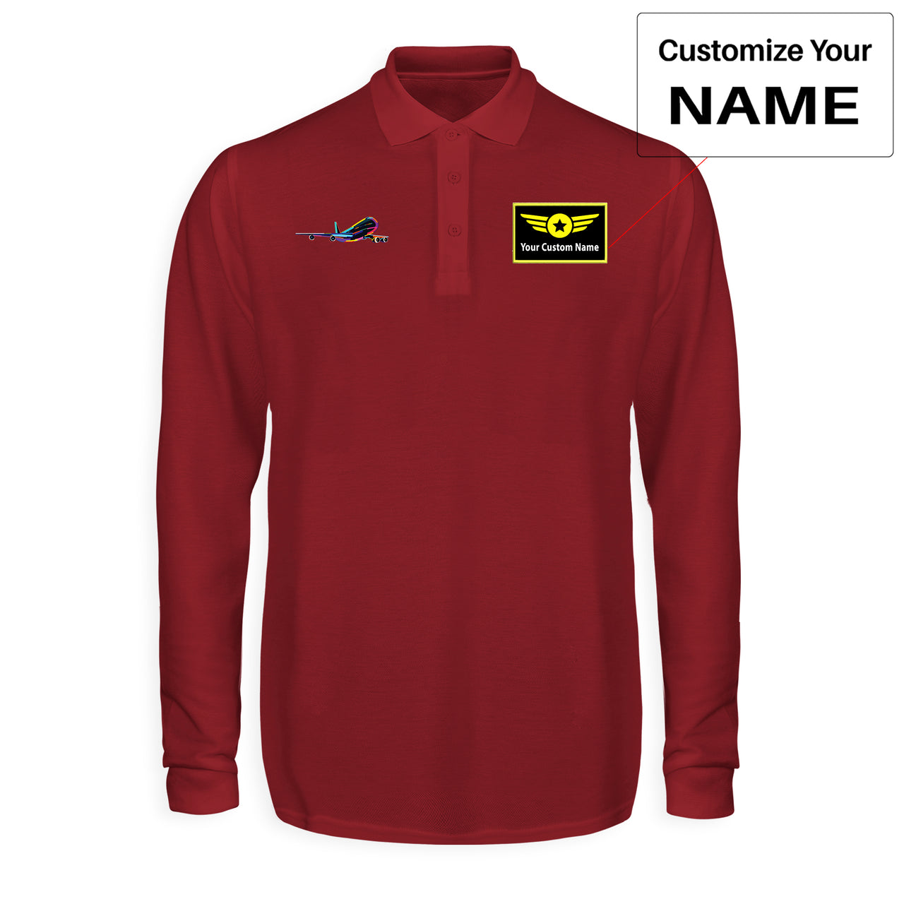 Multicolor Airplane Designed Long Sleeve Polo T-Shirts