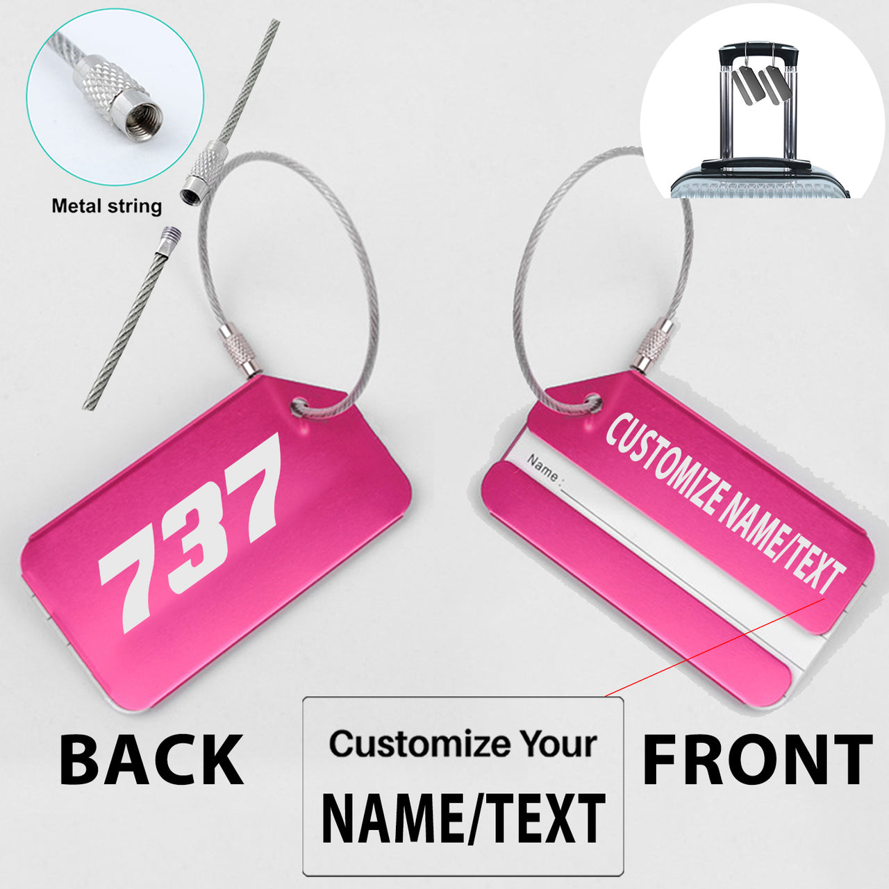 737 Flat Text Designed Fashion Metal Luggage Tags