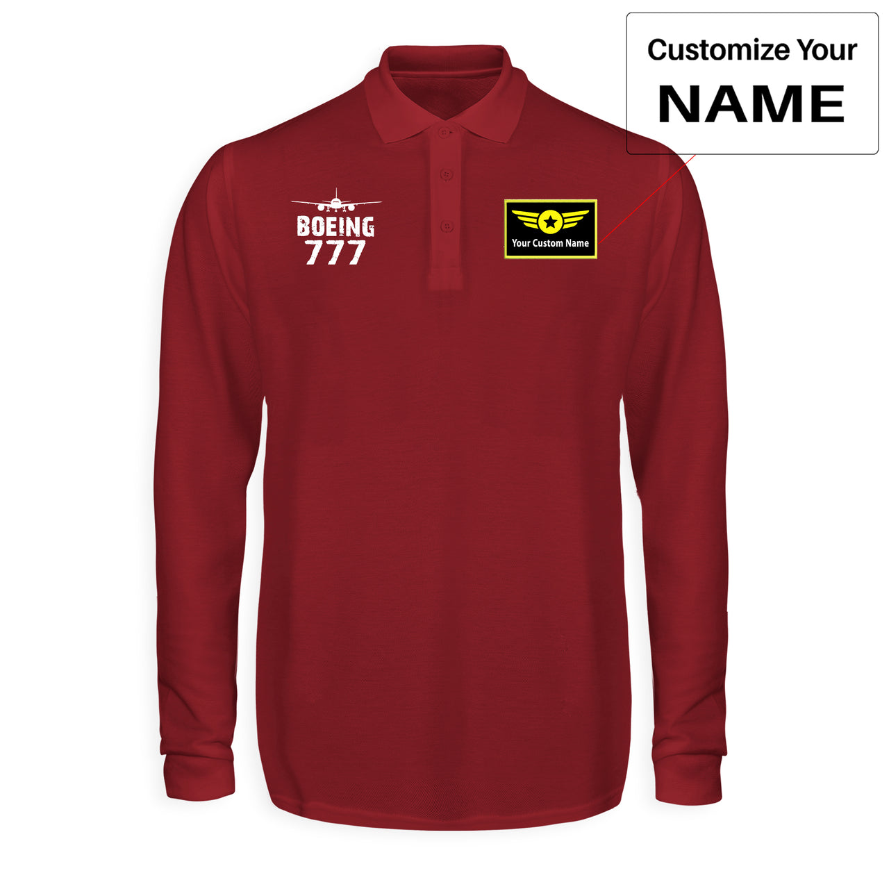 Boeing 777 & Plane Designed Long Sleeve Polo T-Shirts