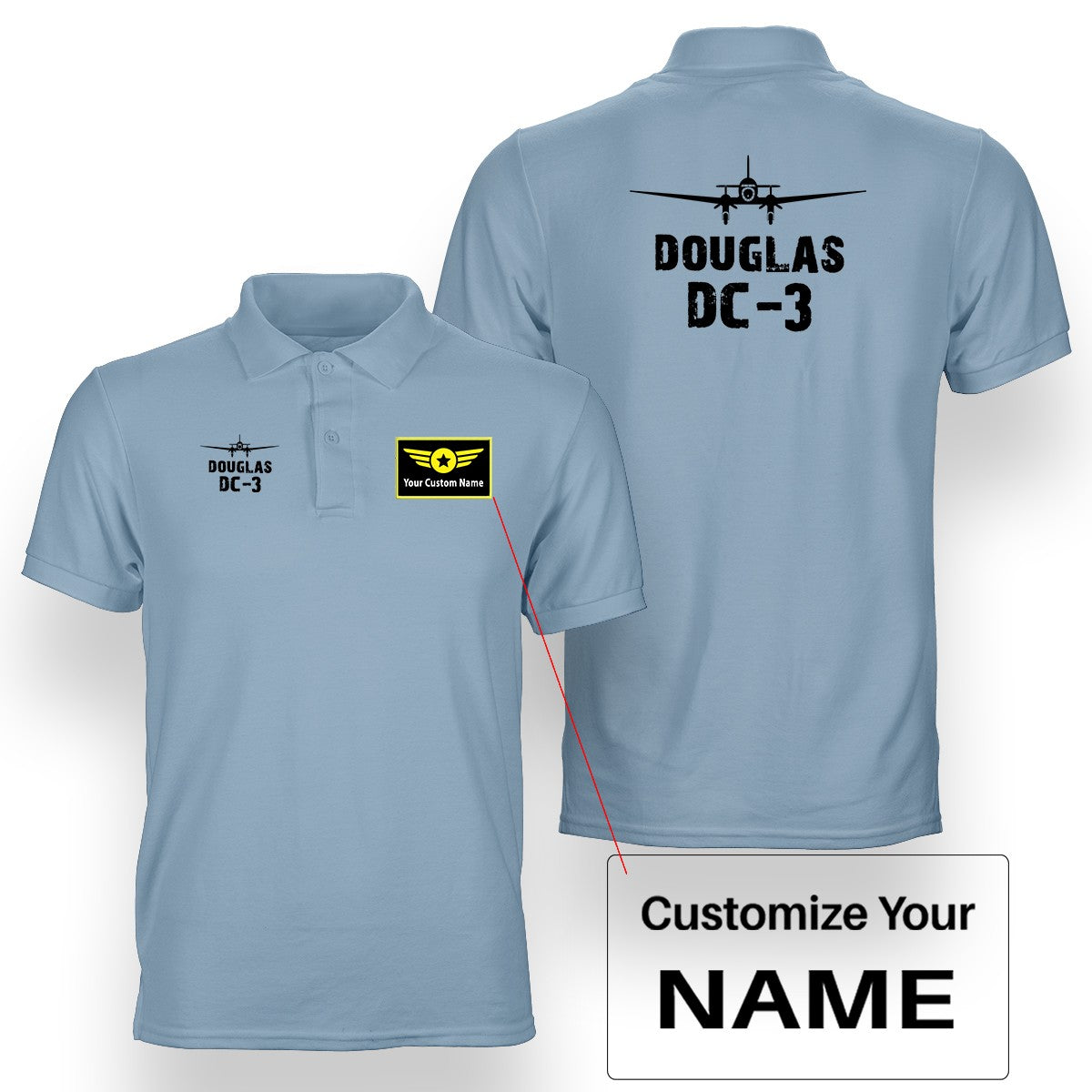 Douglas DC-3 & Plane Designed Double Side Polo T-Shirts