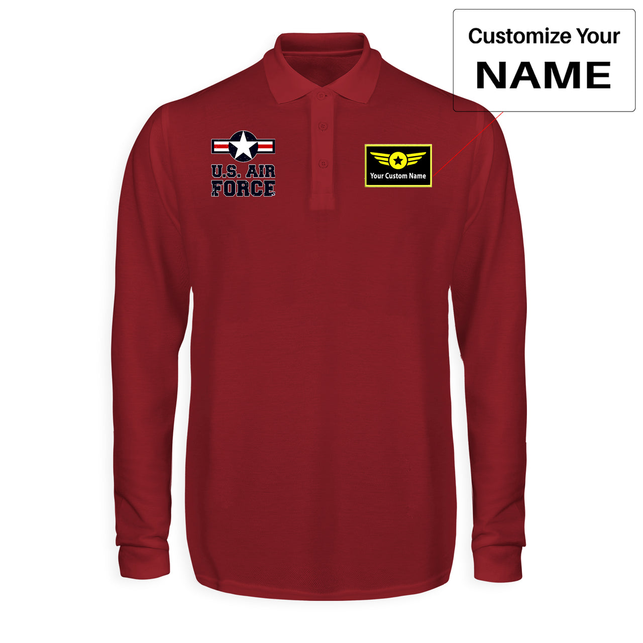 US Air Force Designed Long Sleeve Polo T-Shirts
