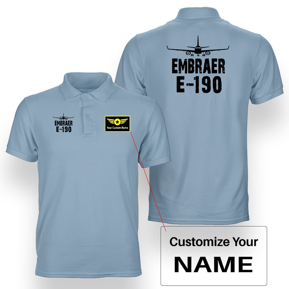 Embraer E-190 & Plane Designed Double Side Polo T-Shirts